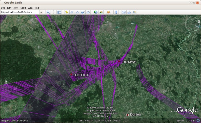 Darstellung der Trajektorien mit Google Earth